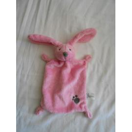 Doudou Plat Lapin Rose C A Nicotoy Rose Empreinte De Patte Marron Gris