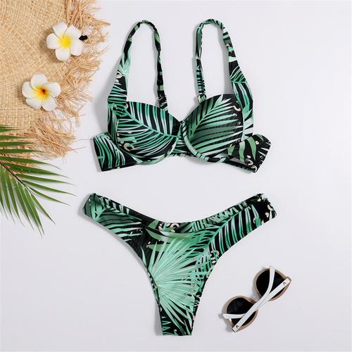 2021 Maillot De Bain D Été Femme Bikini Deux Pièces Sexy Concis Vert