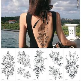 Pi Ces Al Atoire Noir Et Blanc Croquis Fleur Tatouage Autocollant