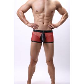 Boxer en Maille et Cuir pour Homme Lingerie Sexy Gaine de Pénis Slip