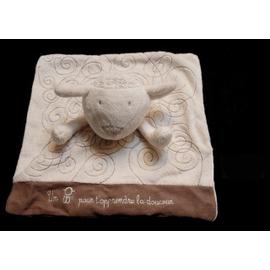 Doudou Plat Carré Mouton brebis Obaibi Okaidi 26 X 26 Cm Beige écru