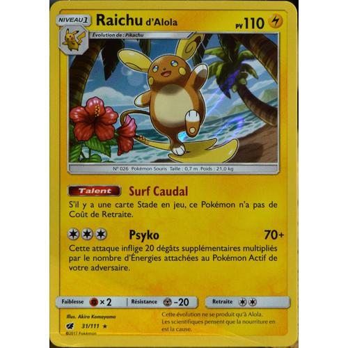 Carte Pokémon 31 111 Raichu dAlola 110 PV HOLO SL4 Soleil et Lune