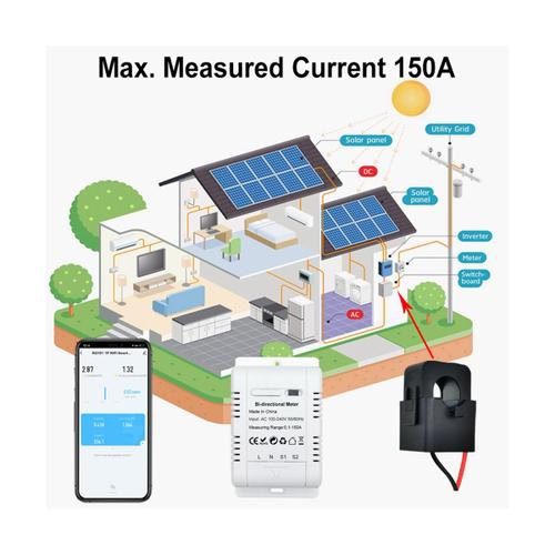 Compteur D éNergie WiFi Bidirectionnel PV Solaire Tuya avec