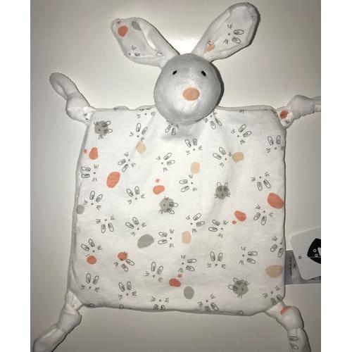 Doudou Lapin Blanc Rose Gris Grain De Ble Peluche Jouet Bebe Imprim