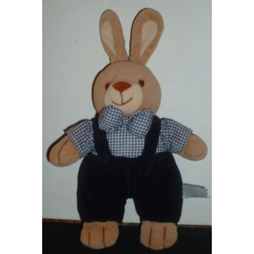 Doudou Lapin Bleu Marine Vichy Grelot Cm Oreilles Cm Jollybaby