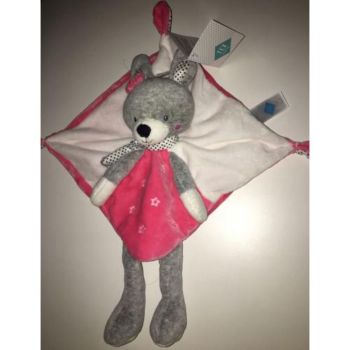 Doudou Lapin Renard Plat Rose Blanc Gris Tex Baby Rakuten