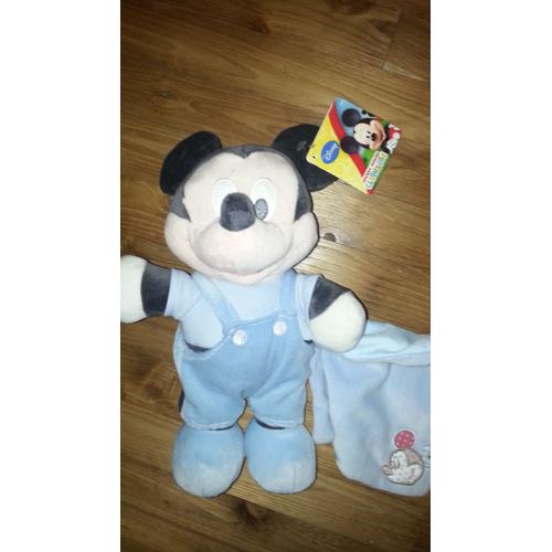 Doudou Mickey Disney Nicotoy Salopette Bleu Tete Club House Couverture