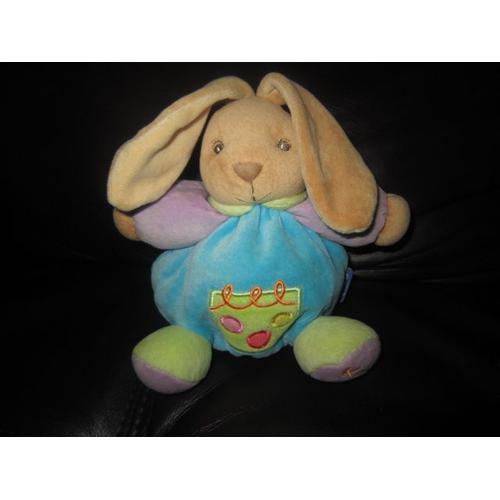 Doudou Peluche Lapin KALOO Boule Beige Bleu Vert Mauve Confettis