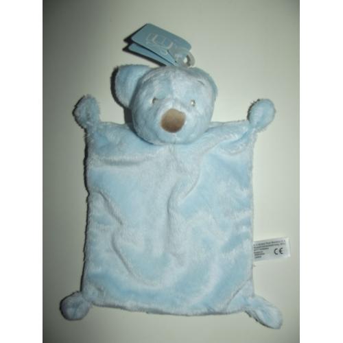 Doudou Plat Ours Ourson Kiabi Bleu Ciel Jouet Bebe Naissance Peluche