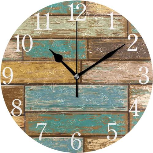 Horloge Murale Ronde En Bois De Couleur Ancienne Silencieuse Sans Tic