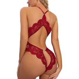 Lingerie Sexy Femme Body et Combinaison Dos Nu en Dentelle Décolleté en