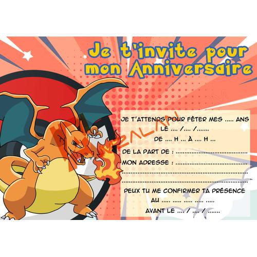 Lot De 6 Cartes Invitations Anniversaire Enfant POKEMON DRACAUFEU 6