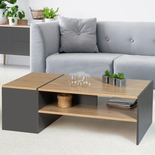 Table Basse Bar Contemporaine Izia Avec Coffre Gris Et Bois Rakuten