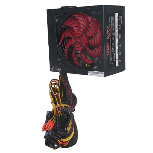 Bloc d'alimentation 600 W, alimentation d'ordinateur modulaire ATX-600 W,  alimentation PC ventilateur rouge ATX 24 broches 14 cm réglable (noir)
