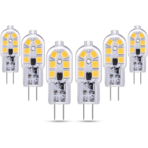 Ampoule G4 LED 12V 2W Blanc Chaud 3000K, 200lm, Équivalent Lampe Halogène G4  10W 20W, non-dimmable, Bi-pin G4 12V LED AC DC pour Lustre, Lampe de Table,  lot de 6 : 
