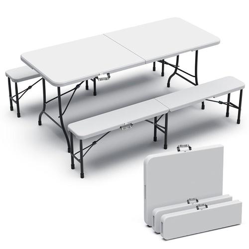 Table pliante valise aluminium 2 bancs table de camping finition 90 cm en  bois fête barbecue 16_0002497