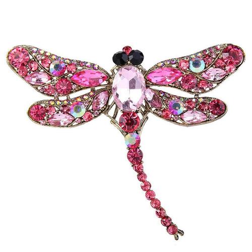 Grande Broche Libellule Strass Et Cristaux – Métal Argenté, Bijou Fantaisie