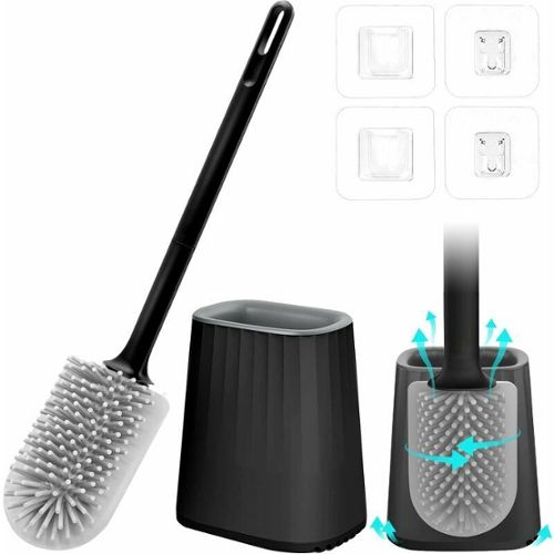 Brosse Toilette Silicone Plate Paquet de 2, Brosse WC et Supports, Balai WC  Mural, Brosse WC
