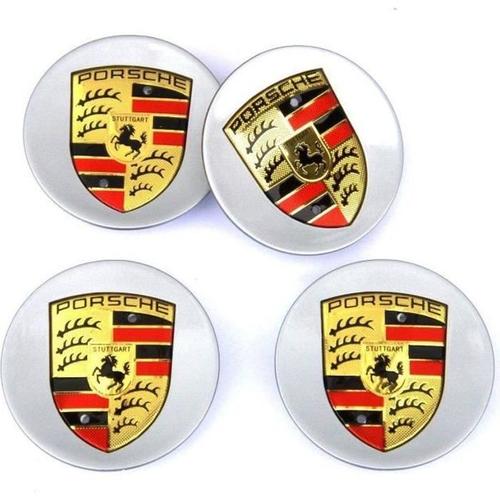 4 x centre de roue cache moyeu noir 76mm Porsche logo couleur