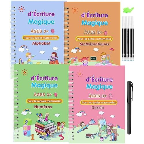 Acheter 4 livres + stylo livre de pratique magique essuyage gratuit jouet  pour enfants écriture autocollant anglais cahier pour