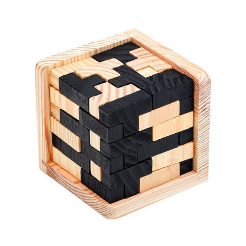 Jeu casse tête cube 3D en bois avec son cadre - Fabrication France