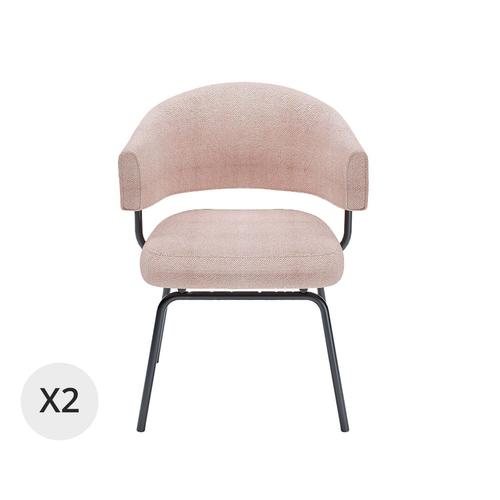 Chaise design en tissu effet velours rose poudré et métal noir YDA