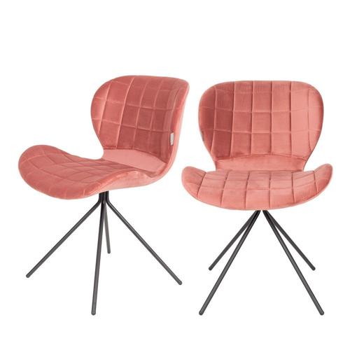 Elsa - lot de 2 chaises grises en velours rose poudré - salle à manger,  salon, coiffeuse ou