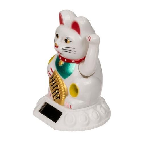 Maneki Neko Blanc à énergie Solaire Chat Porte-Bonheur Japonais 7,8cm