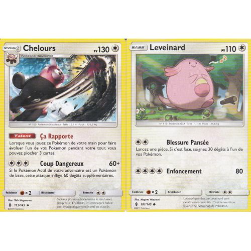 Pokemon card chelours 113/145 reverse sun and moon 2 sl2 french new 