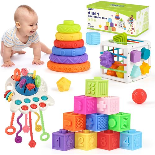 Jouet Montessori Bebe 6-12+ Mois,12Pcs Jouets D'Éveil Cube D'Activité pour  Bébé, Jouet D'Activité Et De Développement pour Bébés De 1 À 2 Ans, Jeux  Sensoriels D'Éducation Précoce pour Enfants