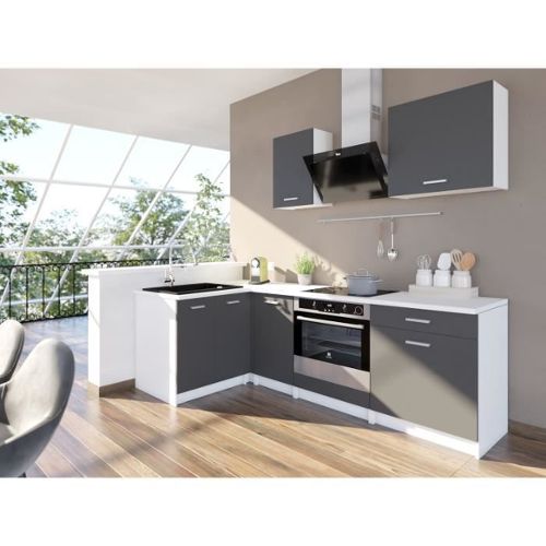 LIBRETTO - Cuisine Complète d'angle + Modulaire L 300 cm 8pcs - Plan de  travail INCLUS - Ensemble armoires modernes cuisine - Blanc-Noir