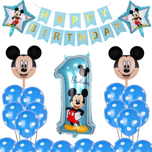 Décoration de fête d'anniversaire Disney Mickey Minnie, 1 ensemble, ballons  et drapeau Mickey Mouse, fournitures