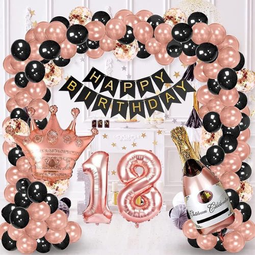 Déco anniversaire 18 ans or rose, bannière joyeux anniversaire, ballon  hélium chiffres 18 XXL, rideau à franges or rose confettis latex numéro  tableau déco confettis fille femme