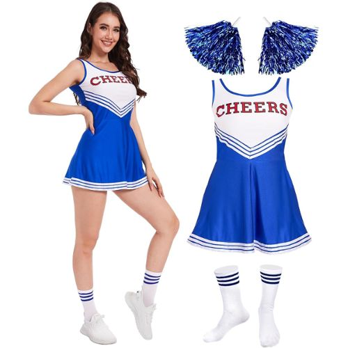 Déguisement de Cheerleader Orange et Bleu pour femme