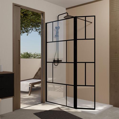 Paroi de douche 120x200 + receveur 120x80 cm - cadre et barre noir mat -  CONTOURING 120 - Aurlane