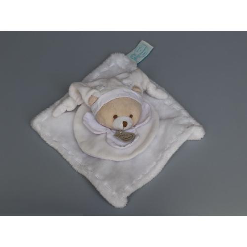 Ours DOUDOU ET COMPAGNIE Acidulé blanc et bleu carré plat DC2372