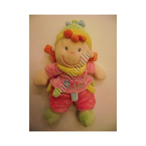 Doudou plat Poupée fille rose arbres avion maison NICOTOY