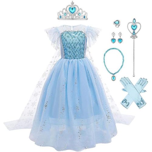 Beunique robe reine des neiges enfant costume princesse elsa déguisements  filles robe de soirée carnaval halloween,130,bleu,6 ans - Déguisement  enfant - Achat & prix