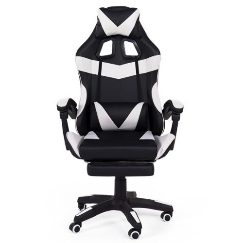 HOMCOM Fauteuil gamer grand confort fauteuil de bureau gamer pivotant  inclinable avec coussins et repose-pieds revêtement synthétique noir rouge