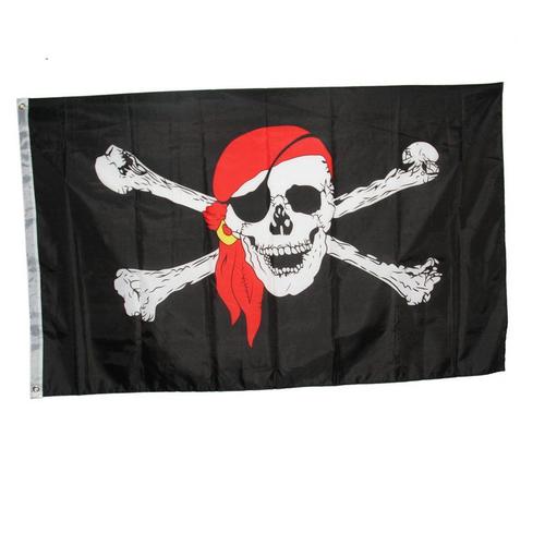 Drapeau Pirate Noir et Blanc Crâne Bandana Rouge et Tibias