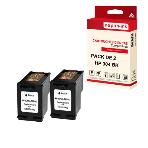 QUALITONER - 2 Cartouche compatible pour HP 304 XL 304XL Noir pour