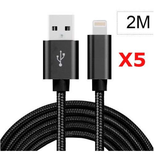 X5 Cable Metal Nylon Renforce Chargeur USB Couleur Noir pour IPhone  Longueur 2m Tréssé Compatible IPhone 7 8 X Xr 11 12 X5 Litt