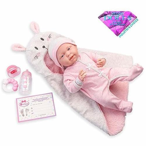 JC Toys La Newborn - Realistic 17 Anatomically Correct Real Girl Baby Doll - All Vinyl in Pink Bubble Suit and Blanket