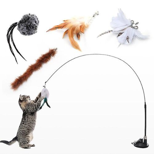 Jouets pour chat, balle et plume de chat interactives pour chats  d'intérieur, jouets pour chaton à base de ventouse à ressort 