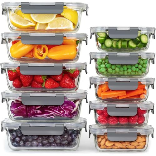 Lot de 6 boîtes alimentaires empilables en plastique - Multicolore - L 25,5  x l 19,9 x H 9 cm
