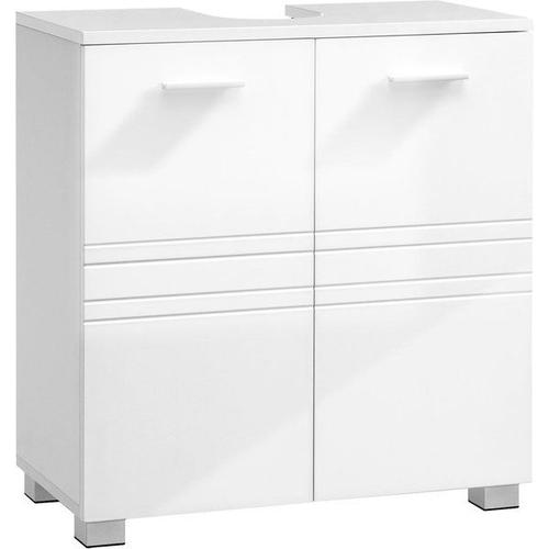 Meuble Sous Lavabo 1 Porte Coloris Blanc Brillant - Hauteur 64 X Longueur  59 X Profondeur 45 Cm