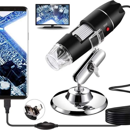 Microscope numérique USB 1000X 3 en 1 type-c, caméra 8 LED loupe  grossissement réglable avec support