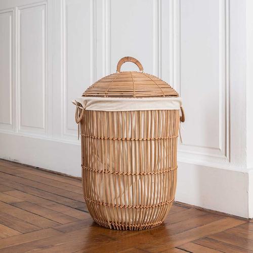 Panier à linge sale rotin, fermé avec couvercle beige marron BASKET WB