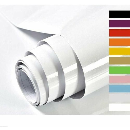 Papier Adhesif pour Meuble Blanc Brillant 40X300cm Stickers Meuble