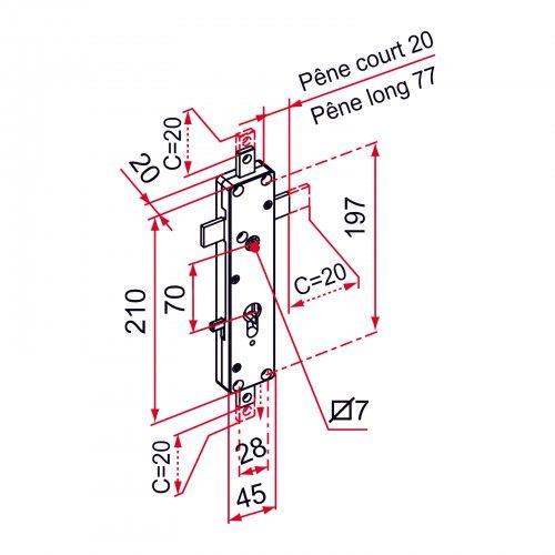 Serrure droite ELECTRIQUE- 12V pène rentrant- bouton intérieur